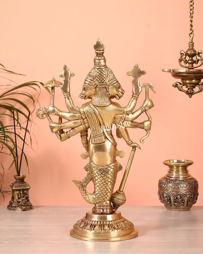 Brass Vishnu Dashavatar Depiction in a Single Statue 18 inch Masterpiece - Budhshiv.com