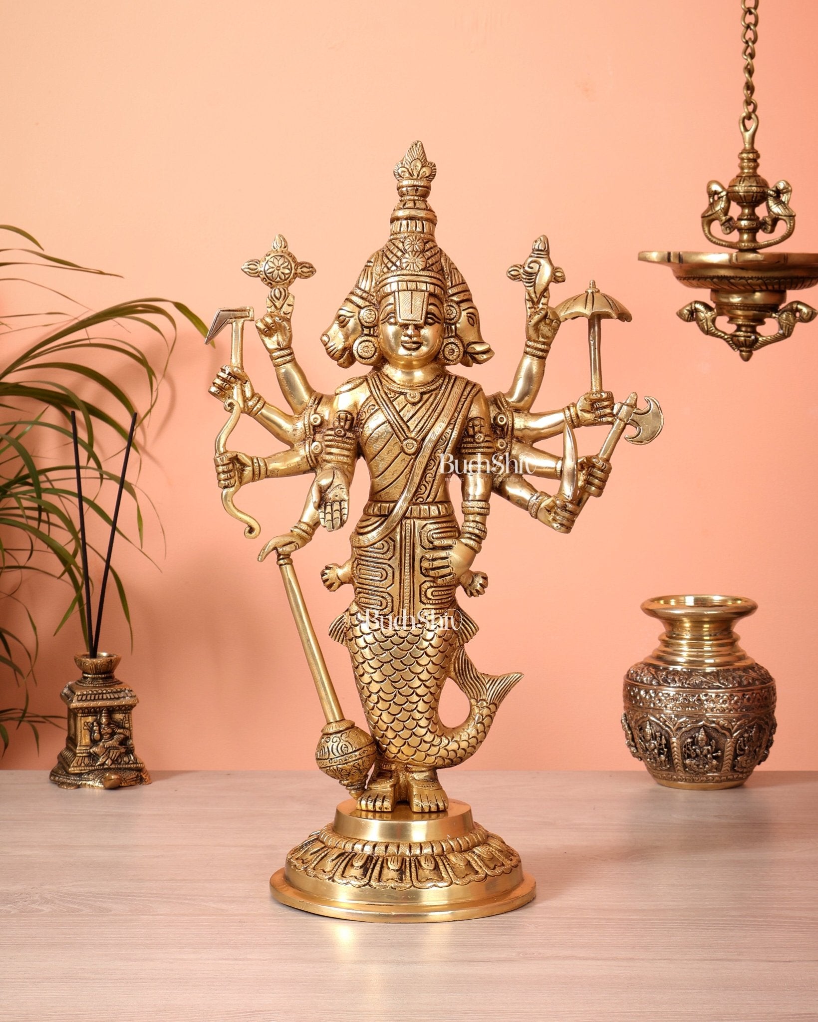 Brass Vishnu Dashavatar Depiction in a Single Statue 18 inch Masterpiece - Budhshiv.com