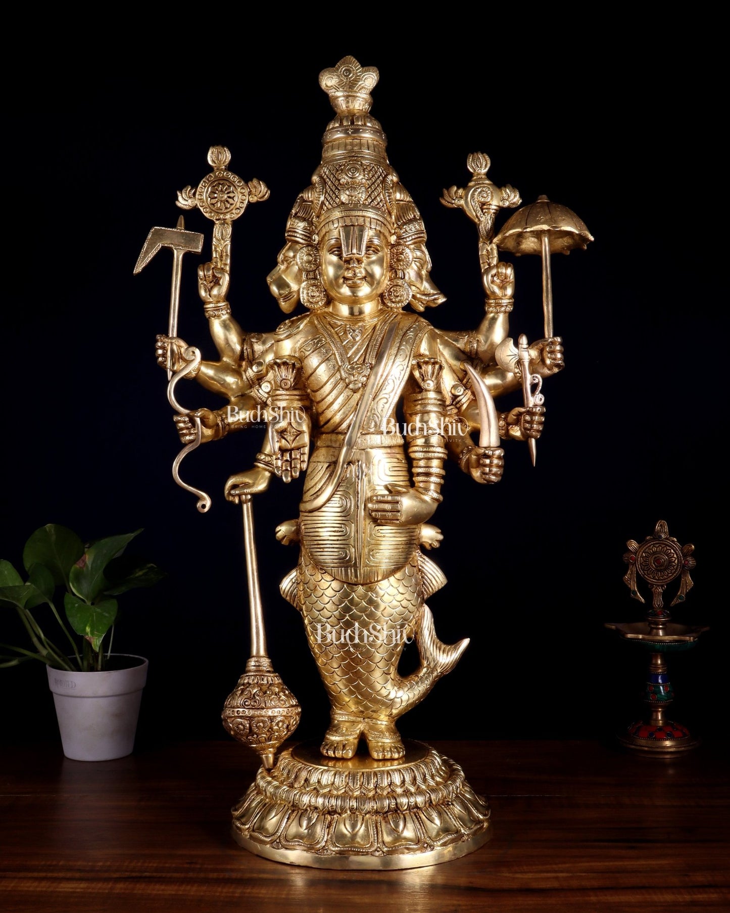 Brass Vishnu Dashavatar Depiction in a Single Statue 24 inch Masterpiece - Budhshiv.com