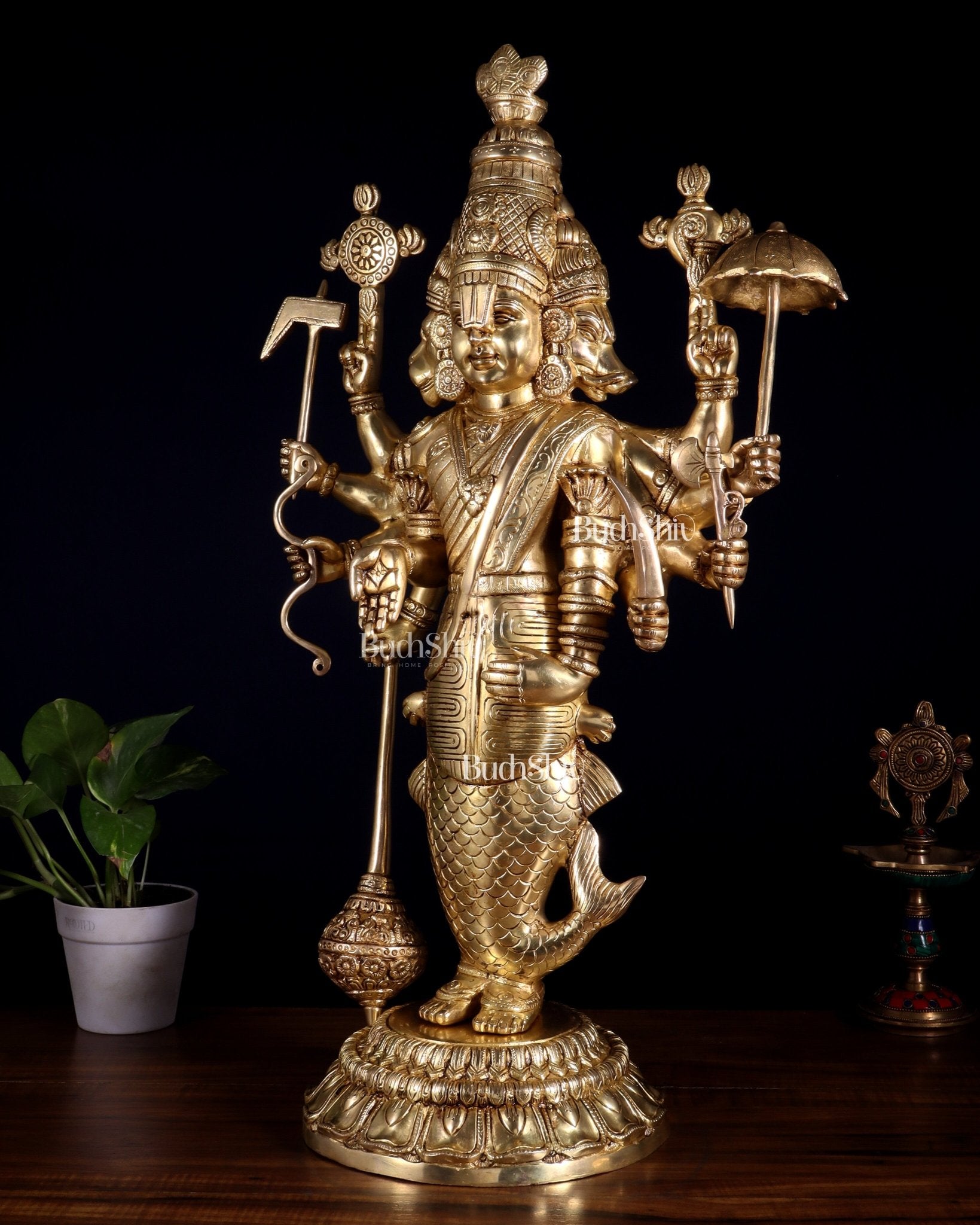 Brass Vishnu Dashavatar Depiction in a Single Statue 24 inch Masterpiece - Budhshiv.com