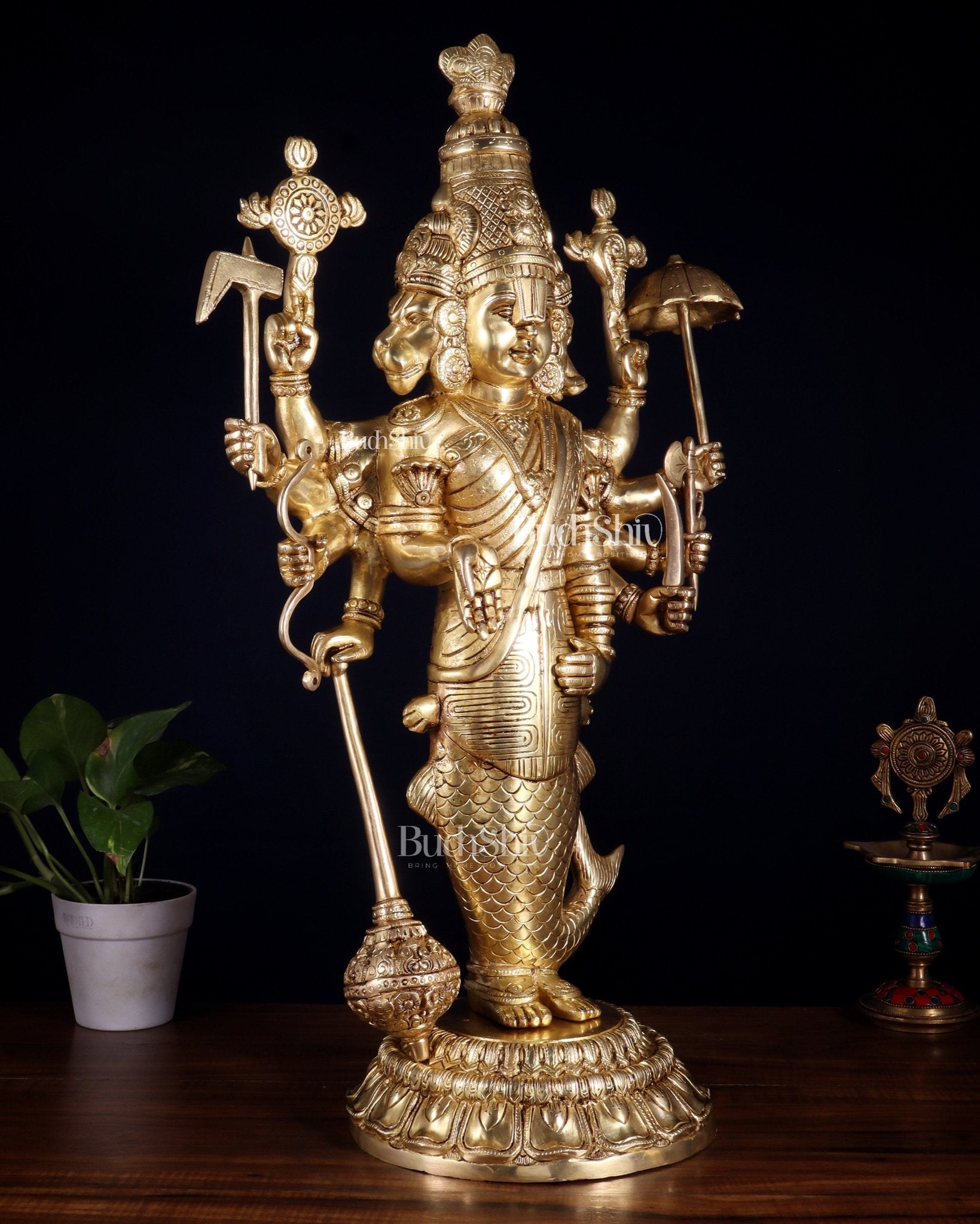 Brass Vishnu Dashavatar Depiction in a Single Statue 24 inch Masterpiece - Budhshiv.com