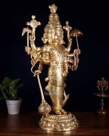 Brass Vishnu Dashavatar Depiction in a Single Statue 24 inch Masterpiece - Budhshiv.com