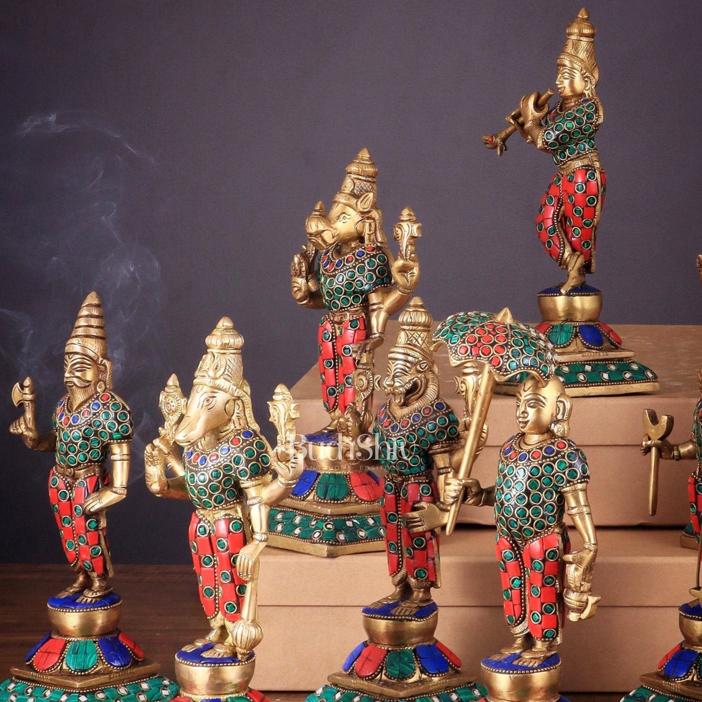 Brass Vishnu Dashavatar idols set 10 inch with Stonework - Budhshiv.com