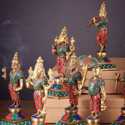 Brass Vishnu Dashavatar idols set 10 inch with Stonework - Budhshiv.com