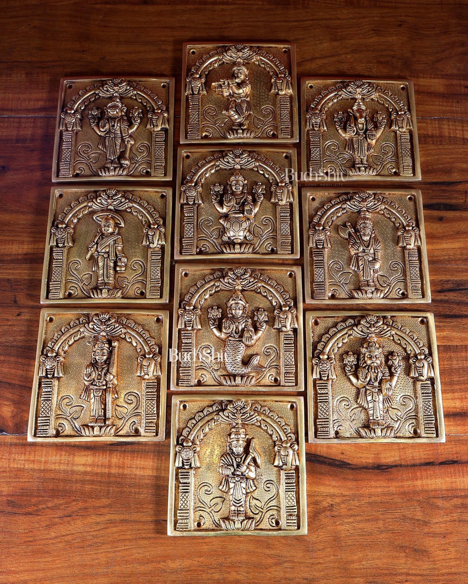 Brass Vishnu Dashavatar Wall Hanging Plates – Superfine Quality (Set) 6" - Budhshiv.com