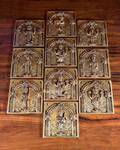 Brass Vishnu Dashavatar Wall Hanging Plates – Superfine Quality (Set) 6" - Budhshiv.com