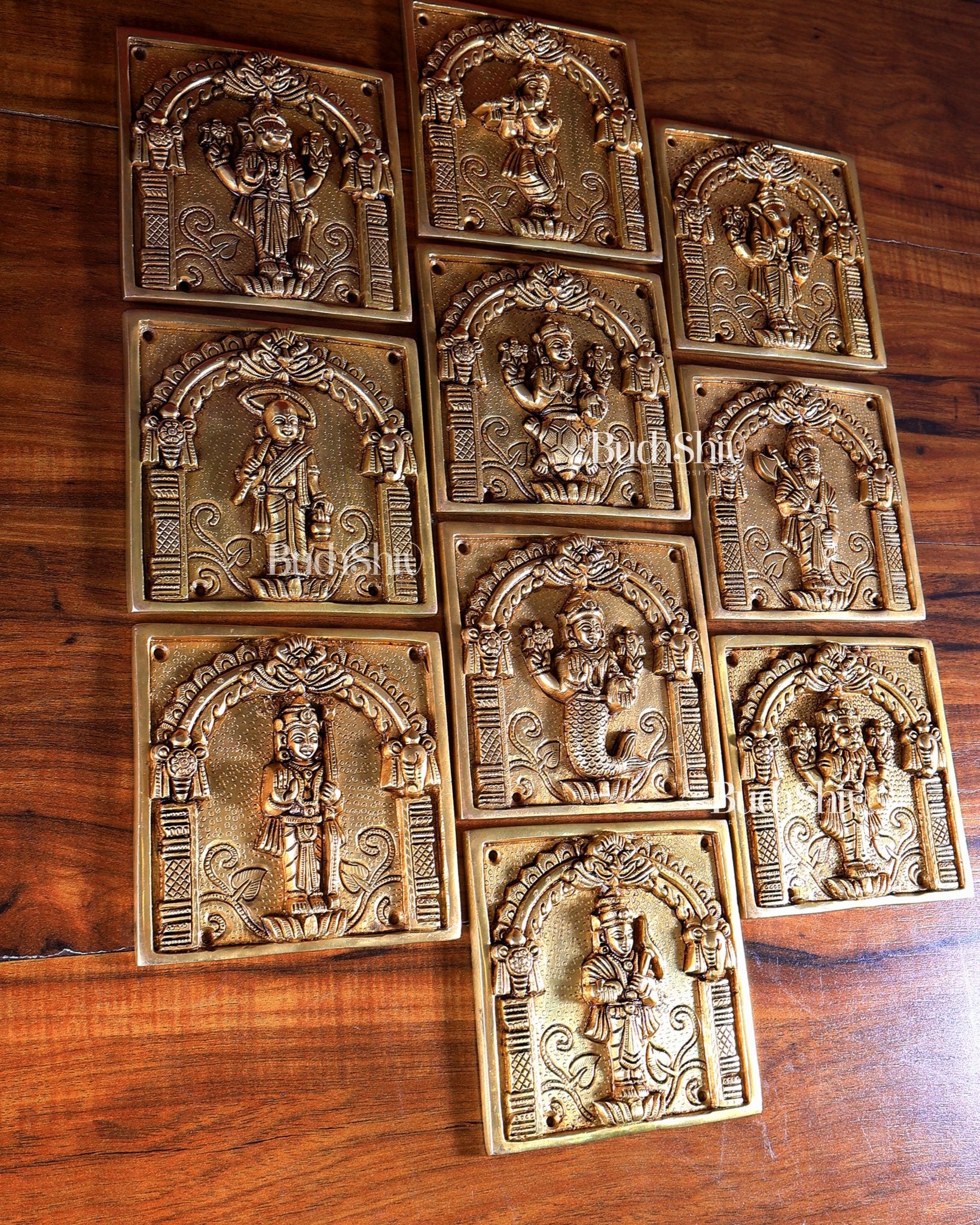 Brass Vishnu Dashavatar Wall Hanging Plates – Superfine Quality (Set) 6" - Budhshiv.com