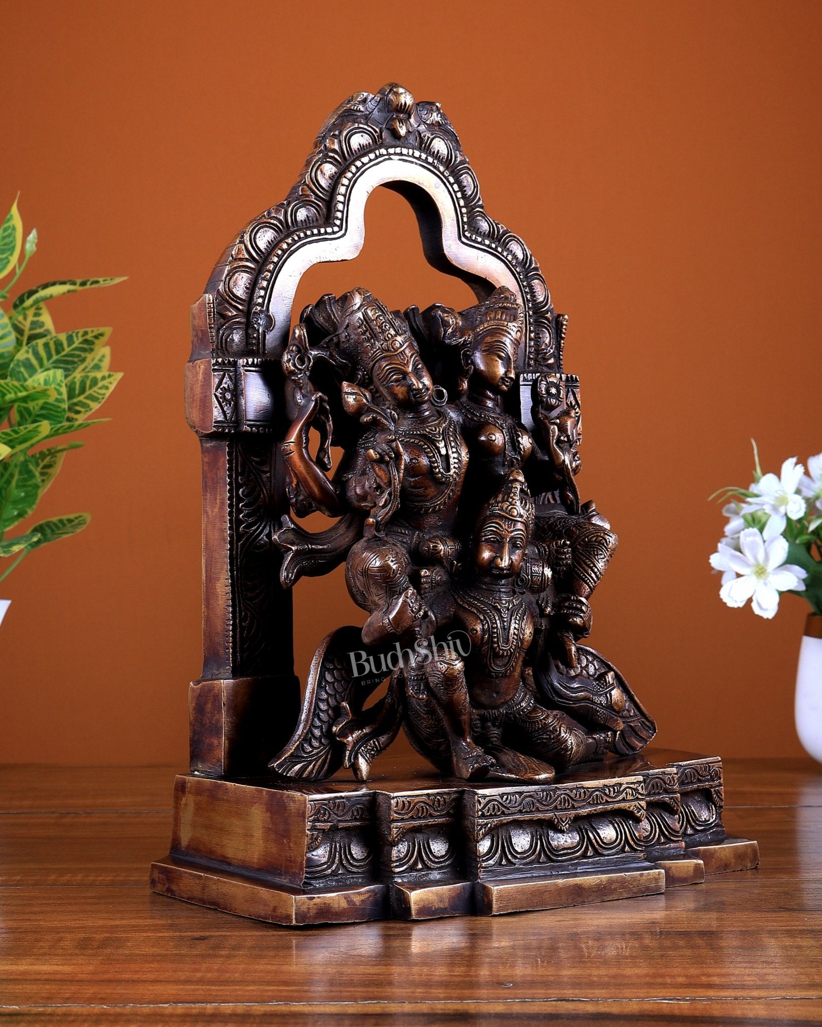 Brass Vishnu Lakshmi on Garud idol 12 inch - Budhshiv.com