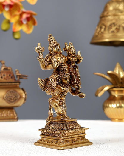 Brass Vishnu Lakshmi on Garuda aasan 6" - Budhshiv.com