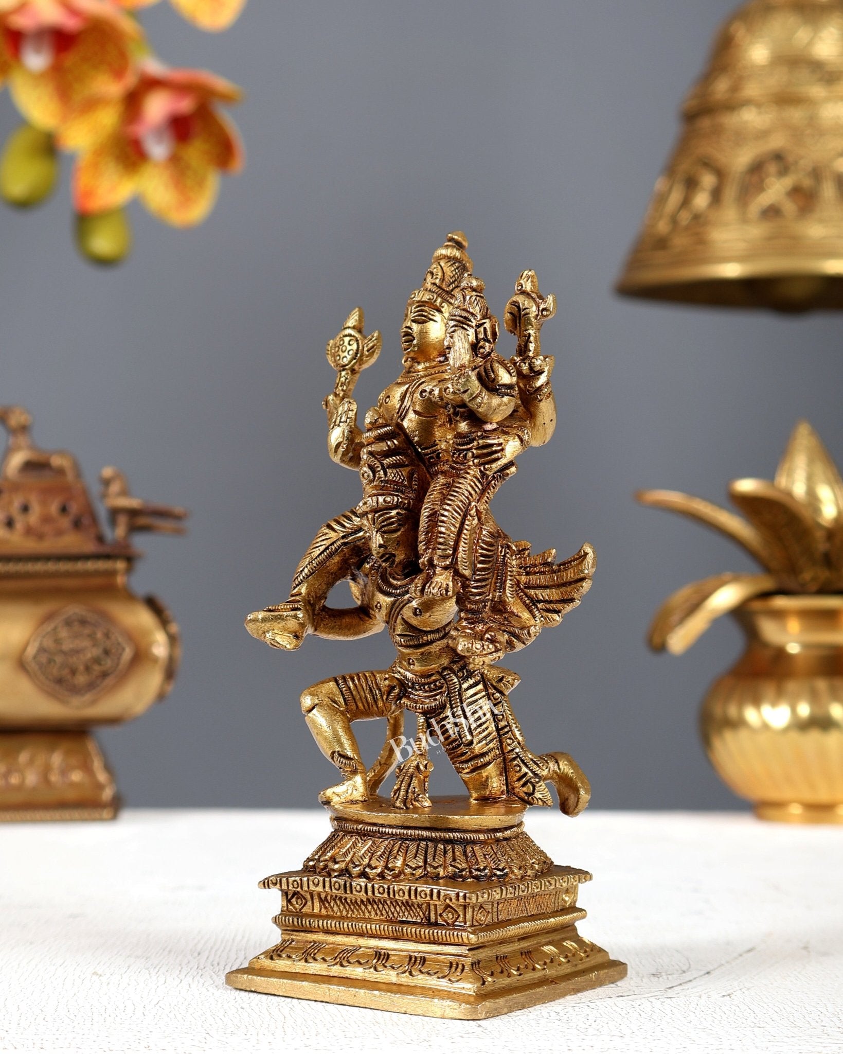 Brass Vishnu Lakshmi on Garuda aasan 6" - Budhshiv.com