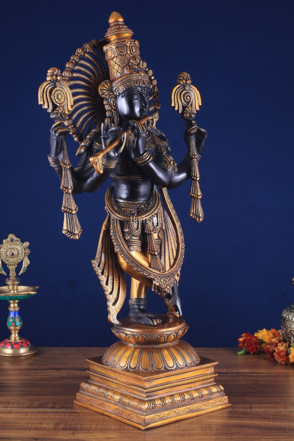 Brass Vishnu roopam Krishna Statue | Black | Height 24 Inch – Budhshiv.com