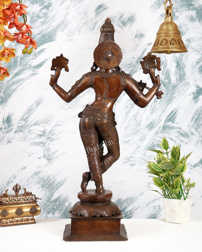 Brass Vishnu Roopam Krishna Statue – Dark Chocolate Tone Divine Sculpture (28.5 Inches) - Budhshiv.com