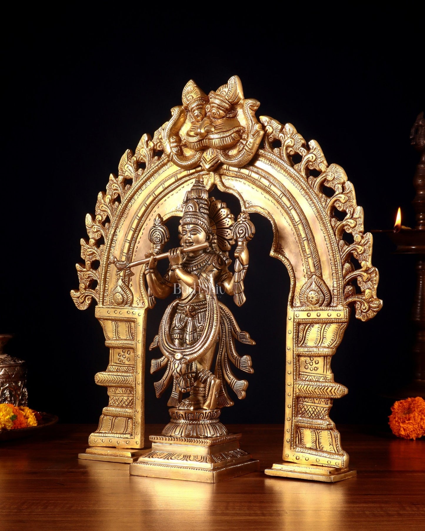 Brass Vishnu Roopam Krishna Statue with Prabhavali 17 inch - Budhshiv.com