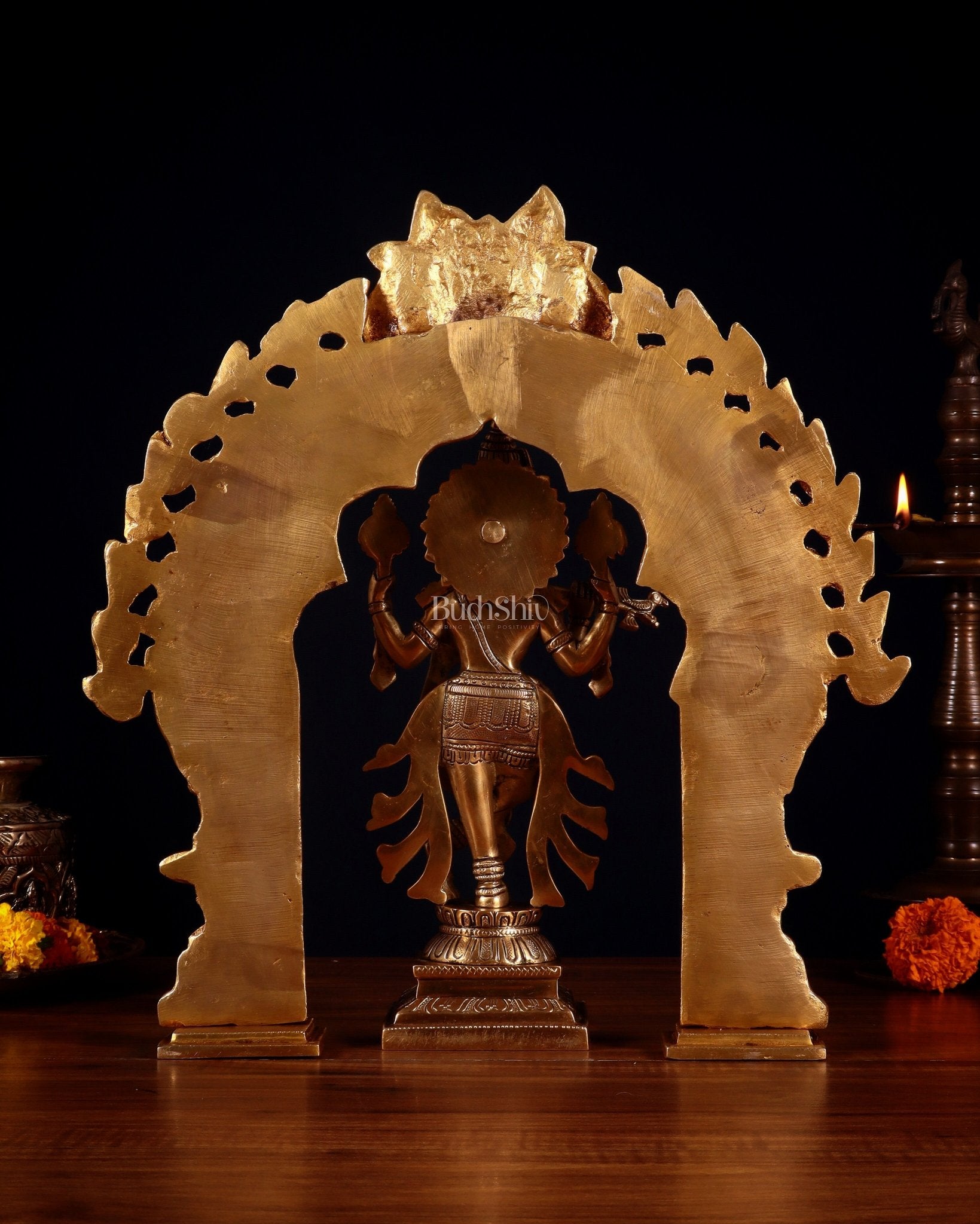 Brass Vishnu Roopam Krishna Statue with Prabhavali 17 inch - Budhshiv.com