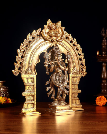 Brass Vishnu Roopam Krishna Statue with Prabhavali 17 inch - Budhshiv.com