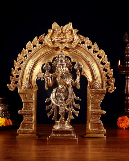 Brass Vishnu Roopam Krishna Statue with Prabhavali 17 inch - Budhshiv.com