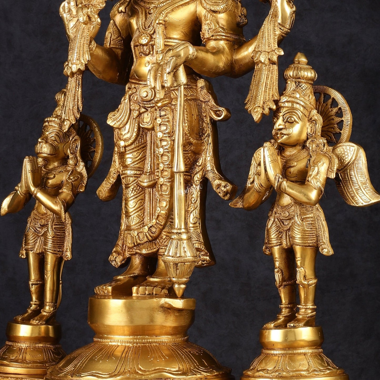 Brass Vishnu Statue with Garuda and Hanuman - 24" Standing - Budhshiv.com