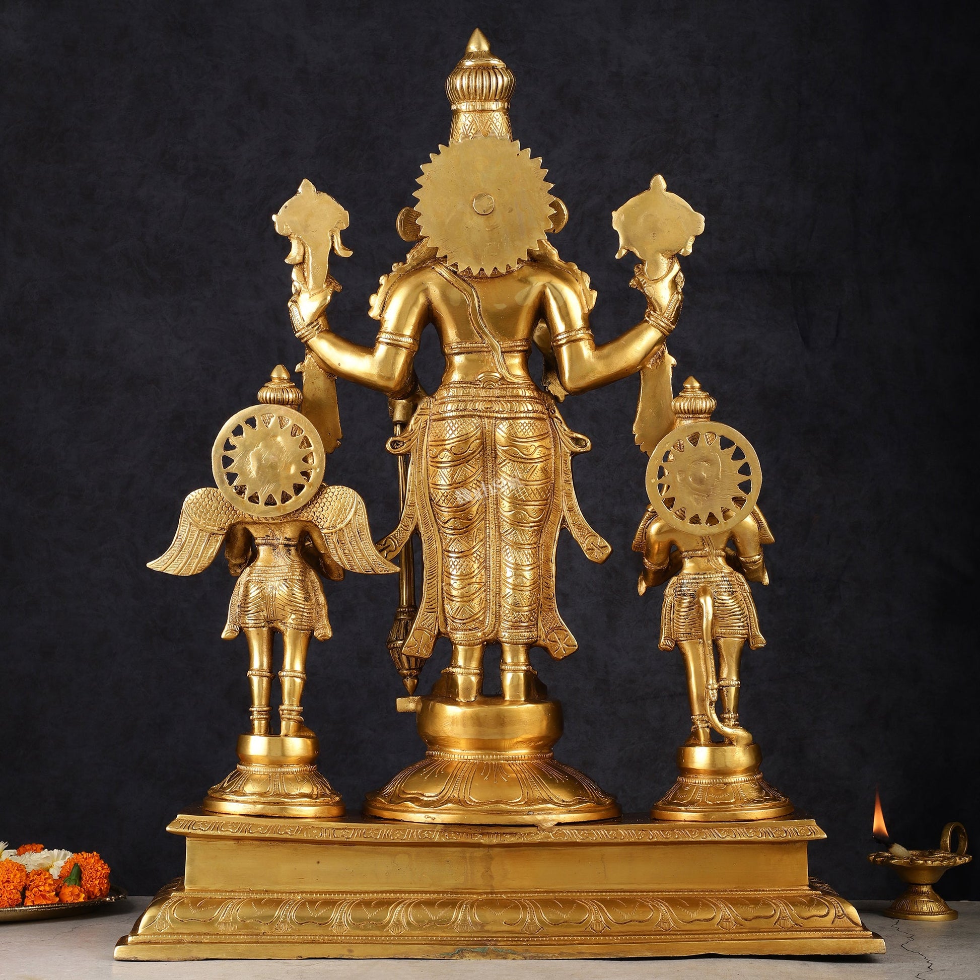 Brass Vishnu Statue with Garuda and Hanuman - 24" Standing - Budhshiv.com