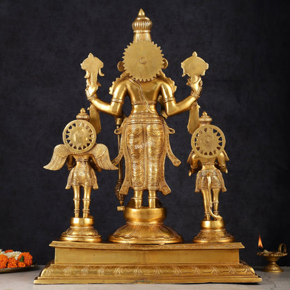 Brass Vishnu Statue with Garuda and Hanuman - 24" Standing - Budhshiv.com