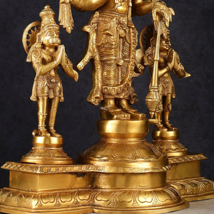 Brass Vishnu Statue with Garuda and Hanuman - 24" Standing - Budhshiv.com