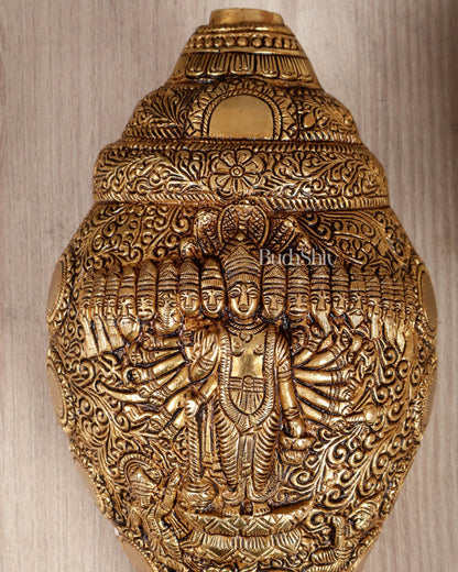 Brass Vishnu Virat Roop Shankh Vishwaroopam Conch 8.5 inch antique - Budhshiv.com