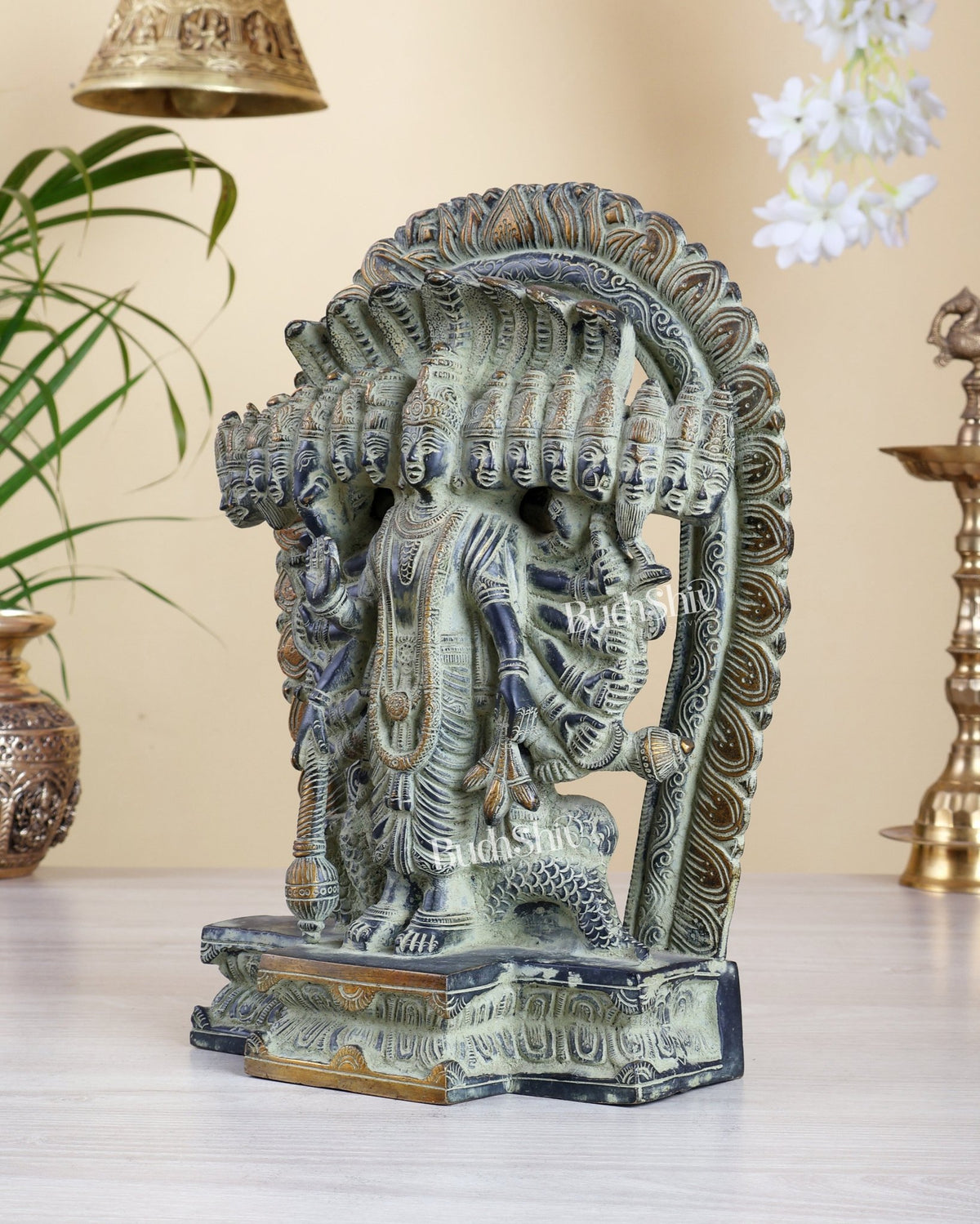 Vishnu Roop In Geeta Brass Vishnu Virat Roop Statue – Vishwaroopam Green Patina Antique Fin ...