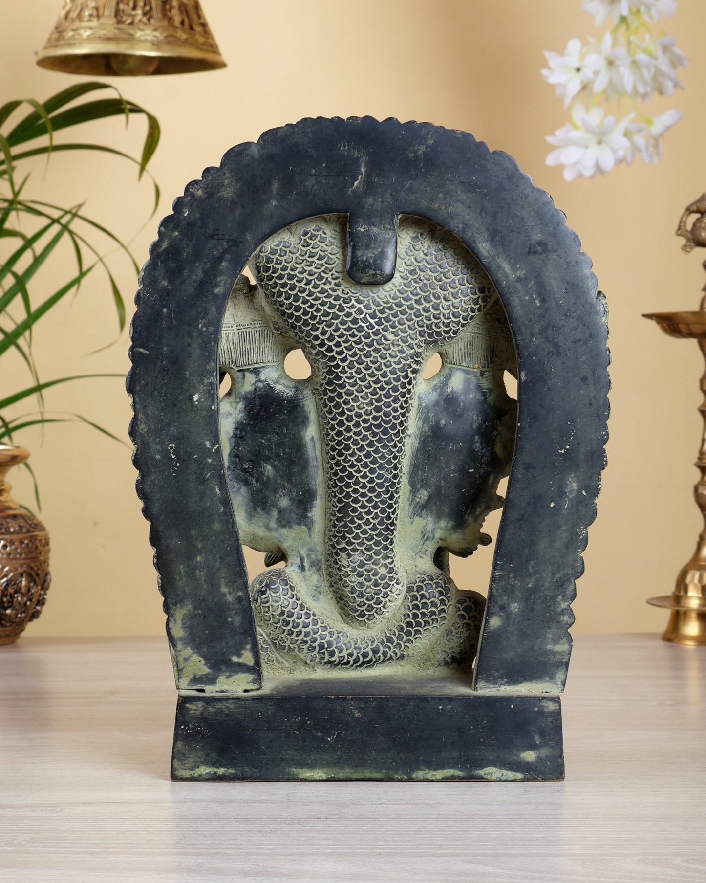 Brass Vishnu Virat Roop Statue – Vishwaroopam Green Patina Antique Finish 12 inch - Budhshiv.com