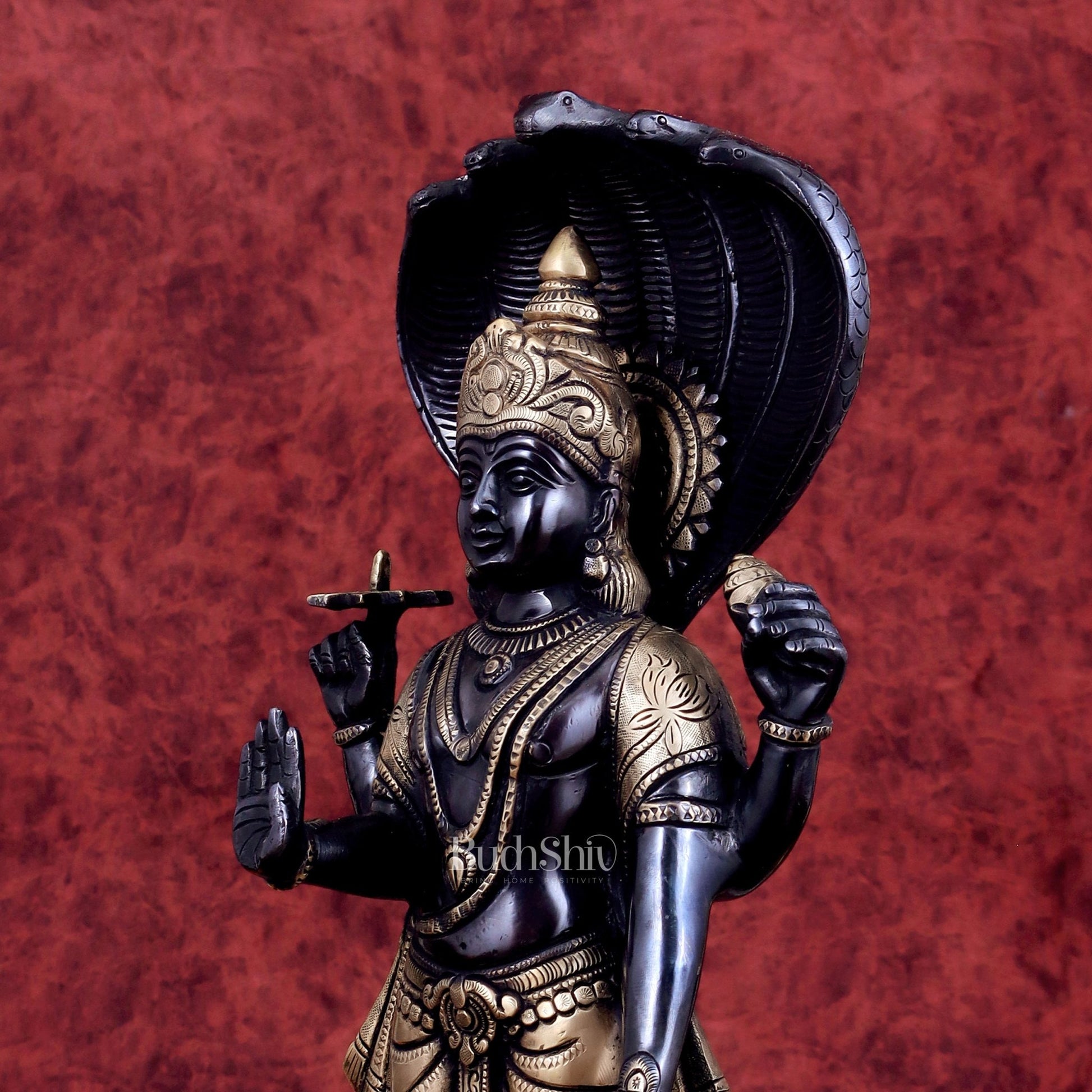 Brass Vishnu with sheshanaag standing statue 17 inch - Budhshiv.com