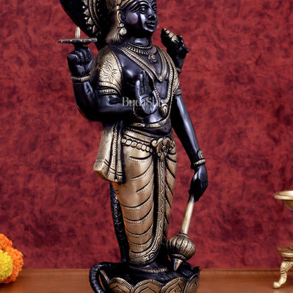 Brass Vishnu with sheshanaag standing statue 17 inch - Budhshiv.com