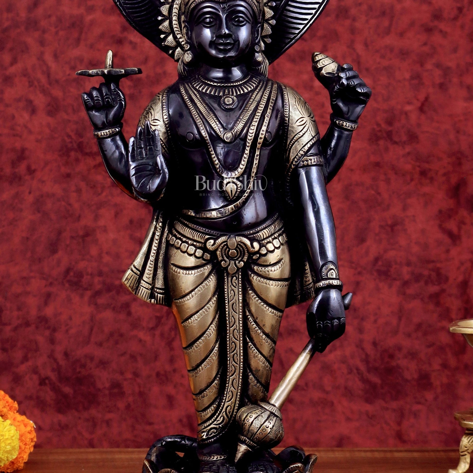 Brass Vishnu with sheshanaag standing statue 17 inch - Budhshiv.com