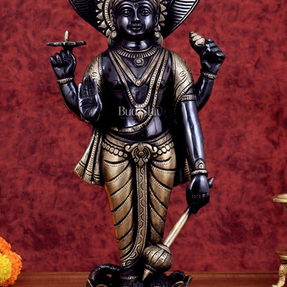 Brass Vishnu with sheshanaag standing statue 17 inch - Budhshiv.com