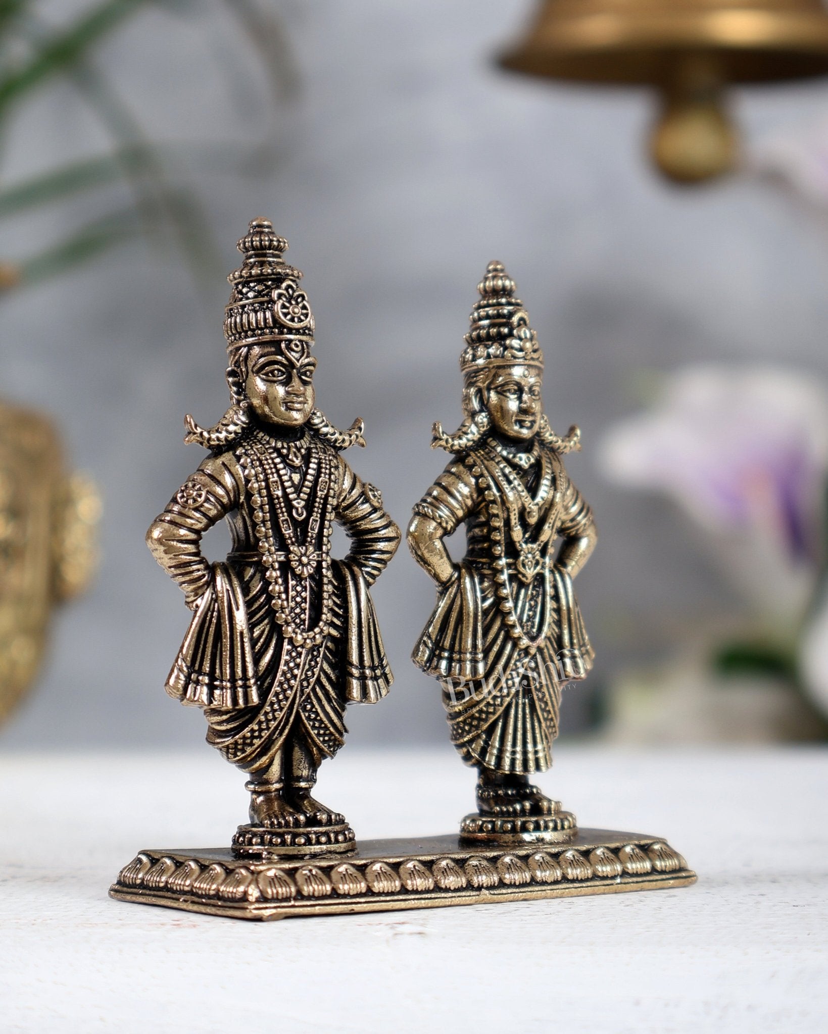 Brass Vitthal Rukmini Idol | Panduranga Murti 3" - Budhshiv.com