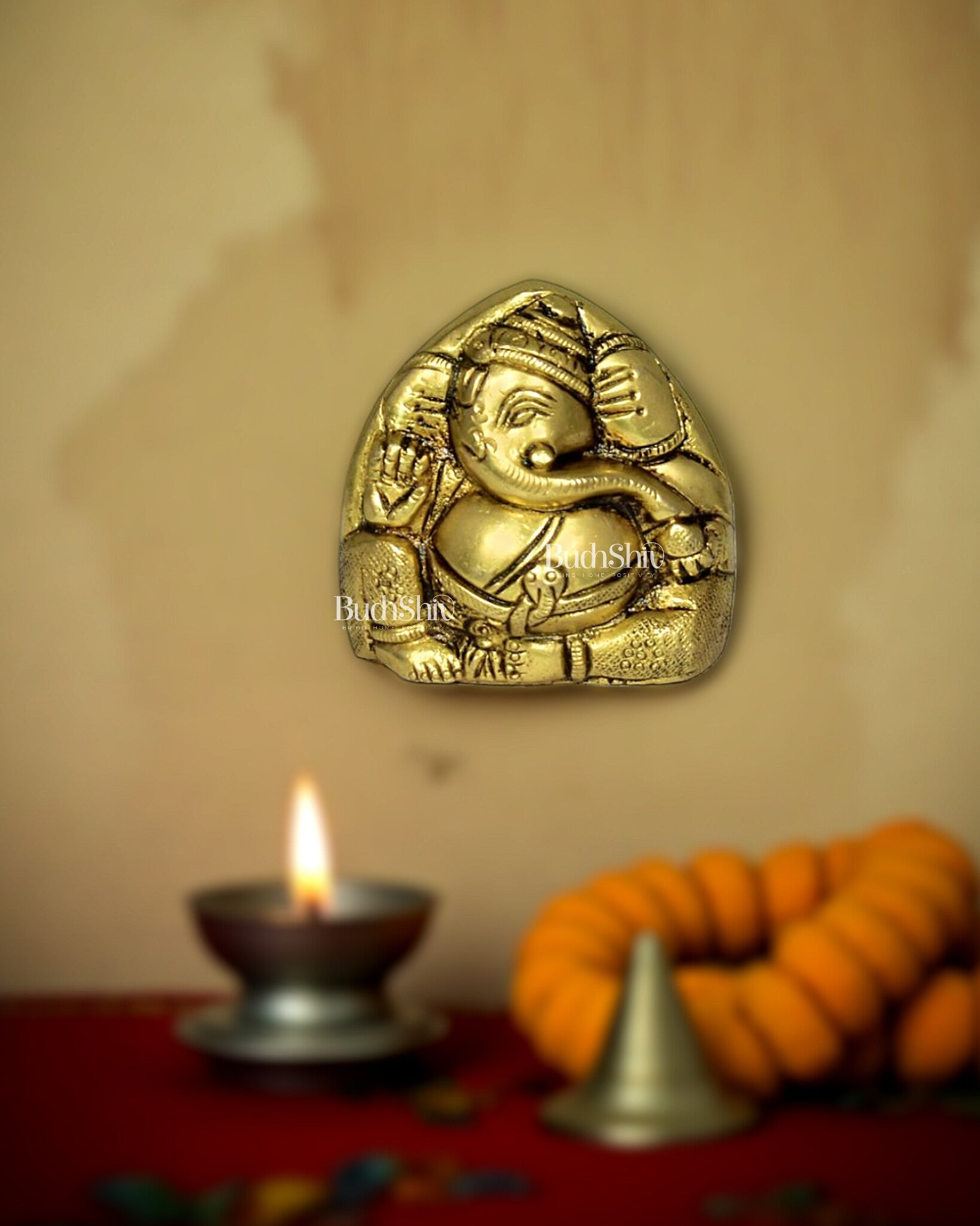 Brass Wall Hanging Ganesha Miniature Idol – 2 Inch - Budhshiv.com
