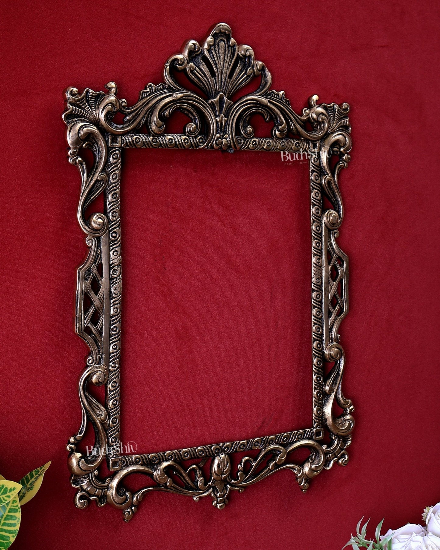 Brass Wall Hanging Photo Frame – Intricate Vintage Design 17.5 inch - Budhshiv.com