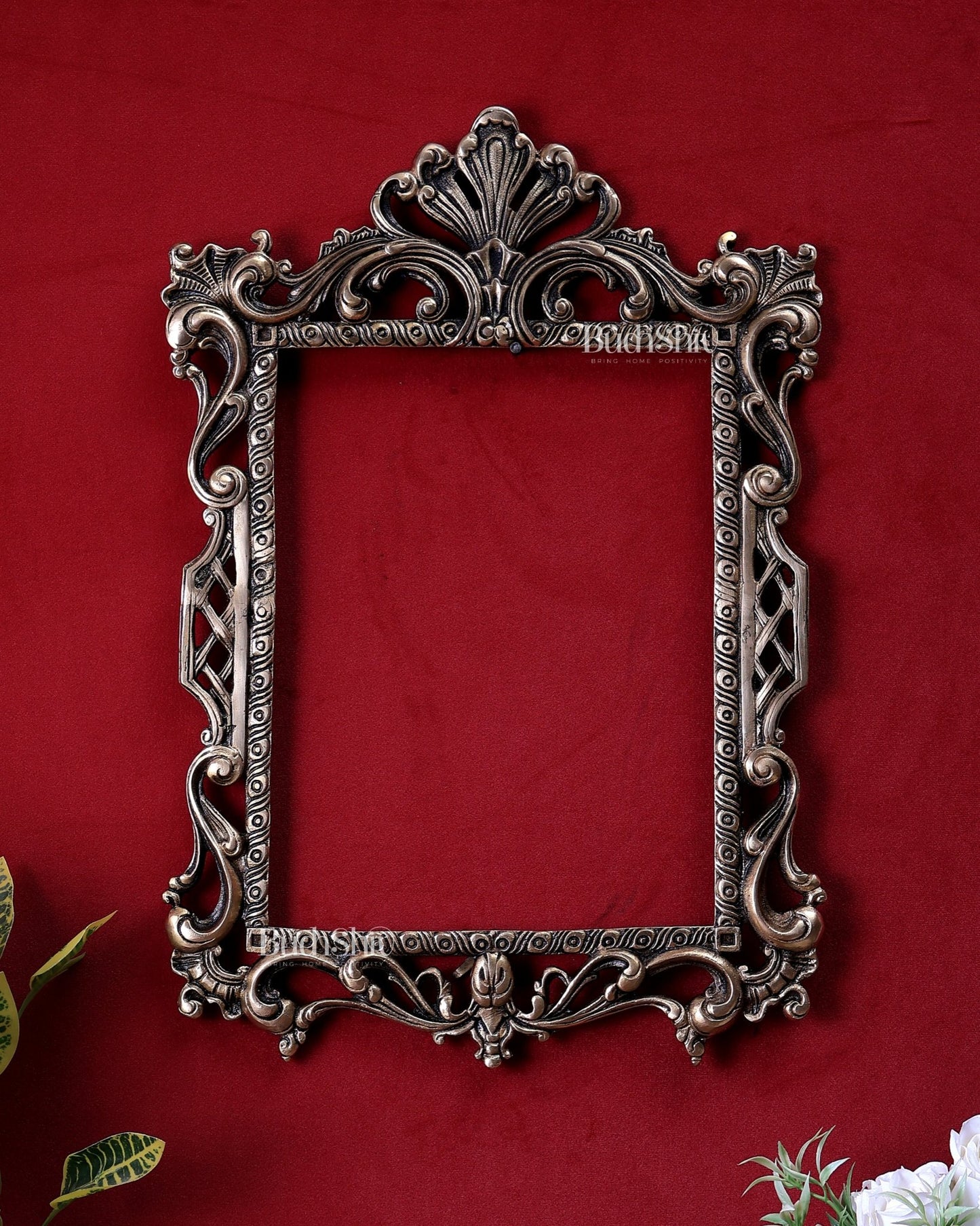 Brass Wall Hanging Photo Frame – Intricate Vintage Design 17.5 inch - Budhshiv.com