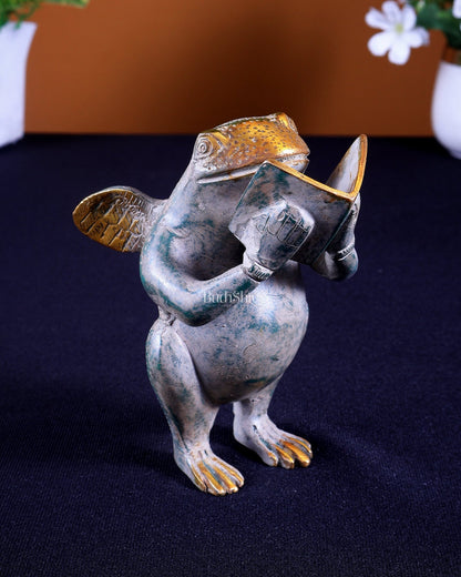 Brass Winged Frog Reading a Book – Whimsical Fantasy Collectible Showpiece - Budhshiv.com