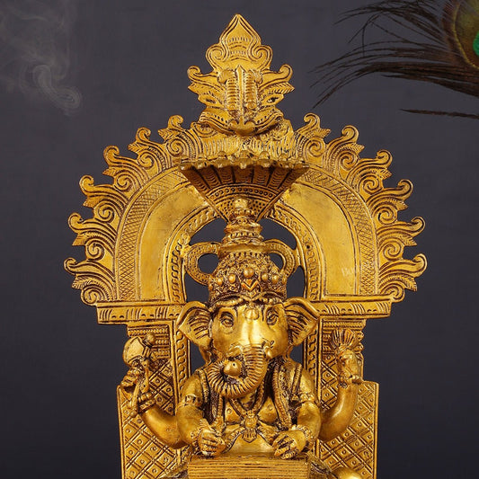 Brass Writing Ganesha Statue with Prabhal 10.5" - Budhshiv.com