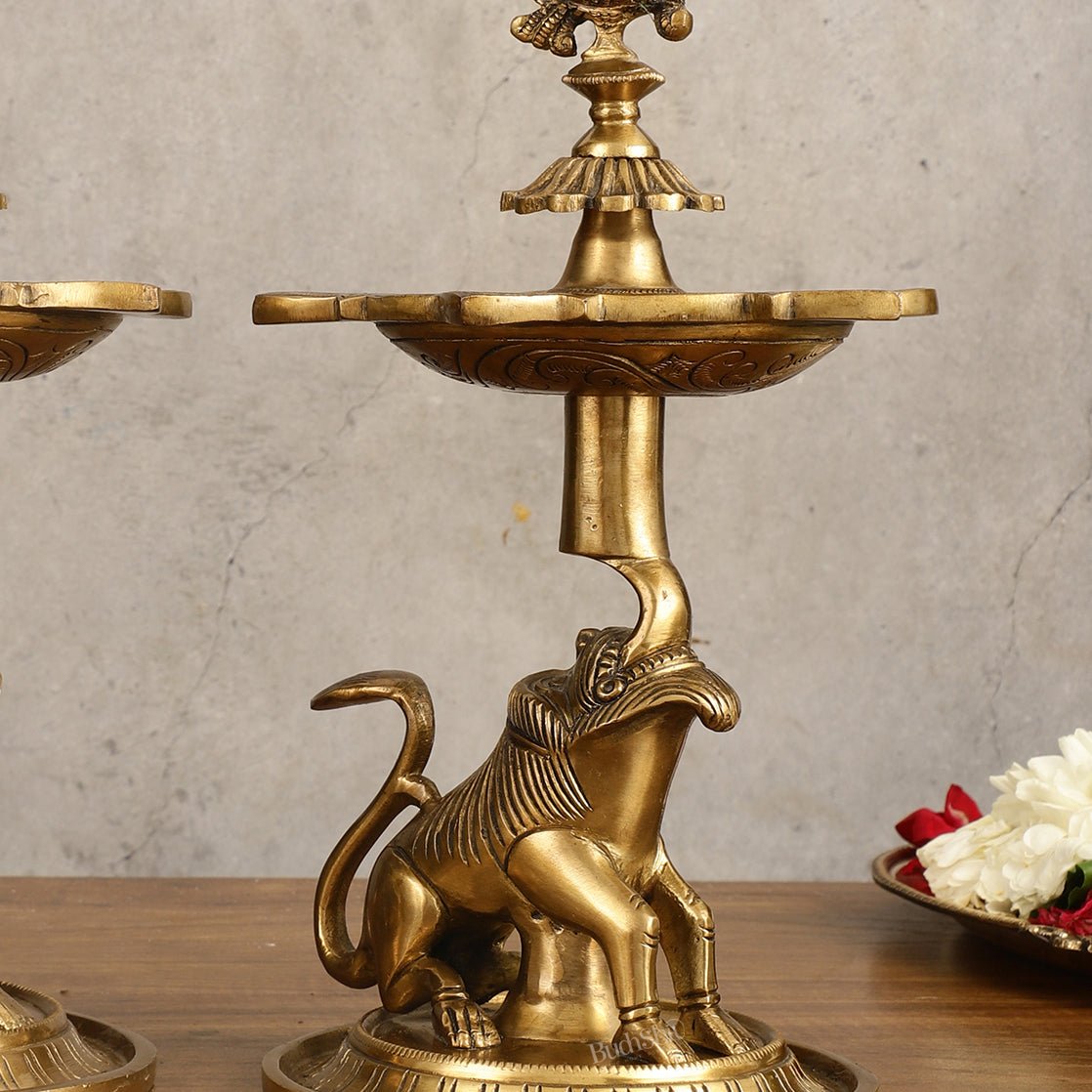 Brass Yali Peacock Lamp 12 " - Budhshiv.com