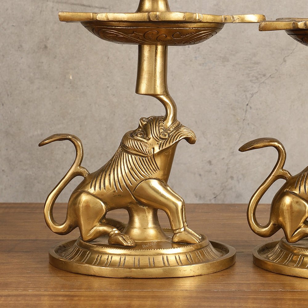 Brass Yali Peacock Lamp 12 " - Budhshiv.com