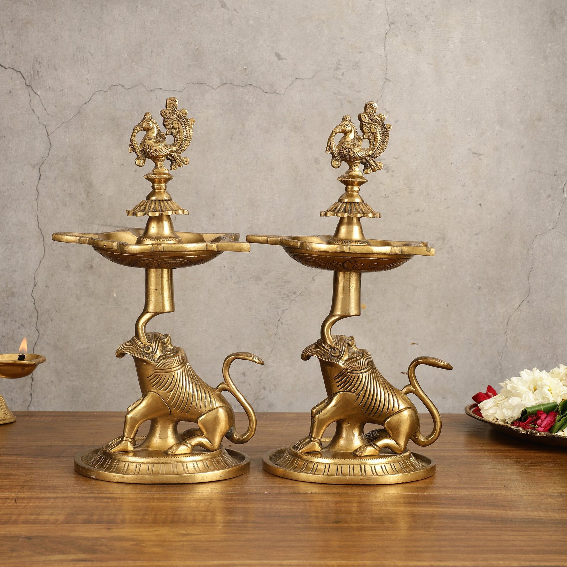 Brass Yali Peacock Lamp 12 " - Budhshiv.com