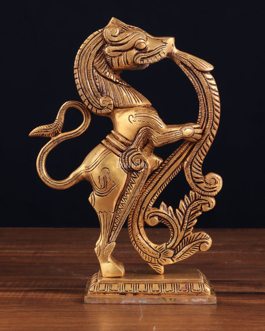 Brass Yali Table Temple Décor Showpiece – 8.5 Inch - Budhshiv.com