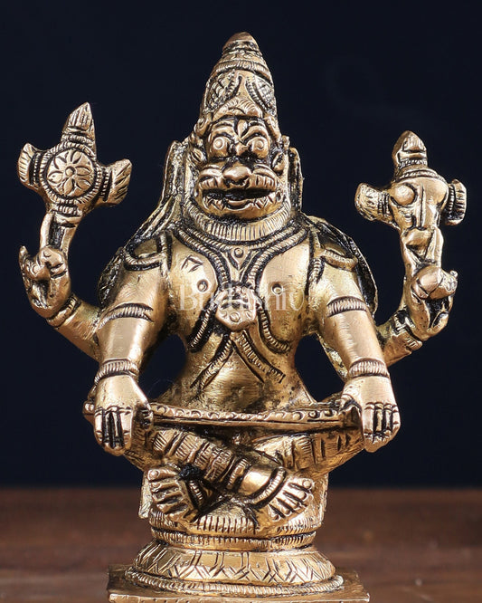 Brass Yog Narasimha Statue (Small) 4" - Budhshiv.com