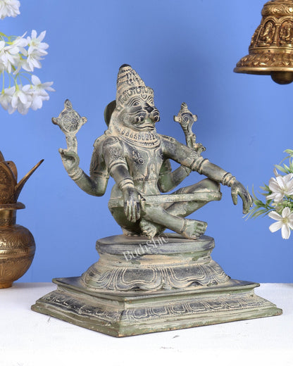 Brass Yog Narasimha swamy Statue 11" vintage tone - Budhshiv.com