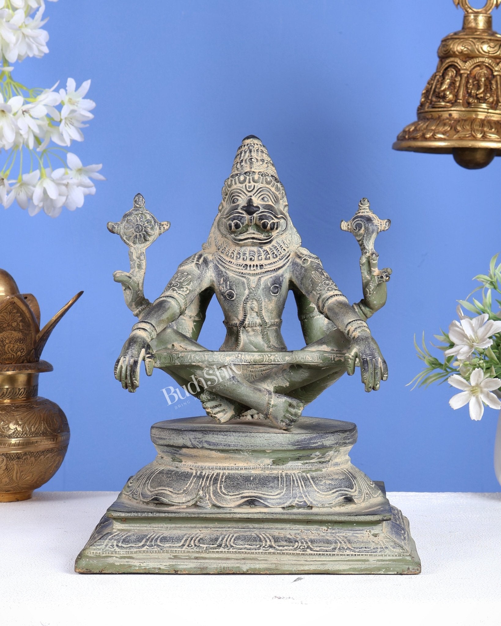 Vintage Brass Yog Narasimha Swamy Statue 11 Inch Home Decor – Budhshiv.com