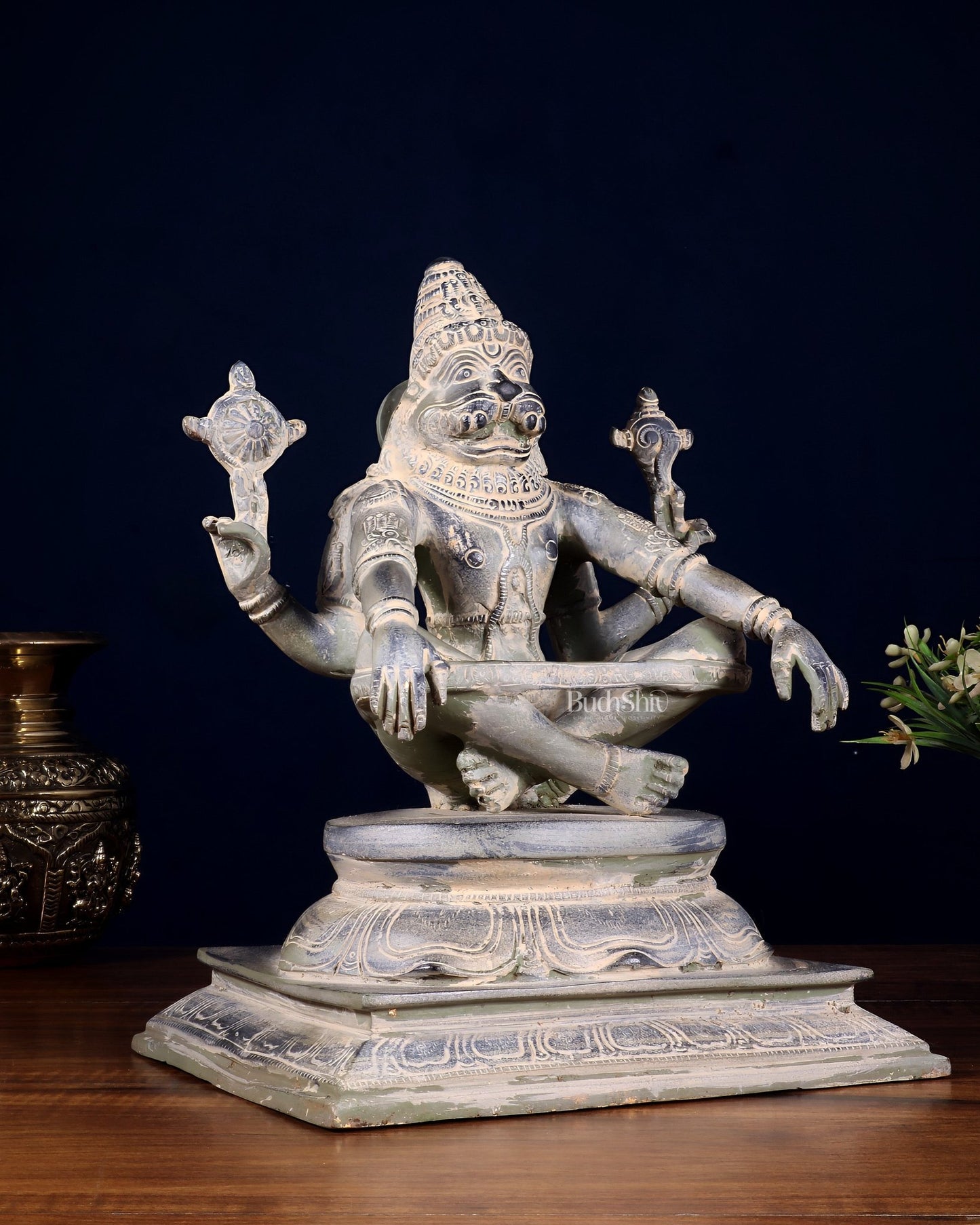 Brass Yog Narasimha swamy Statue 11" vintage - Budhshiv.com