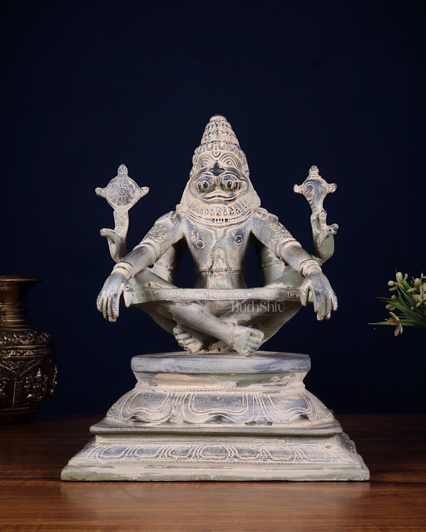 Brass Yog Narasimha swamy Statue 11" vintage - Budhshiv.com