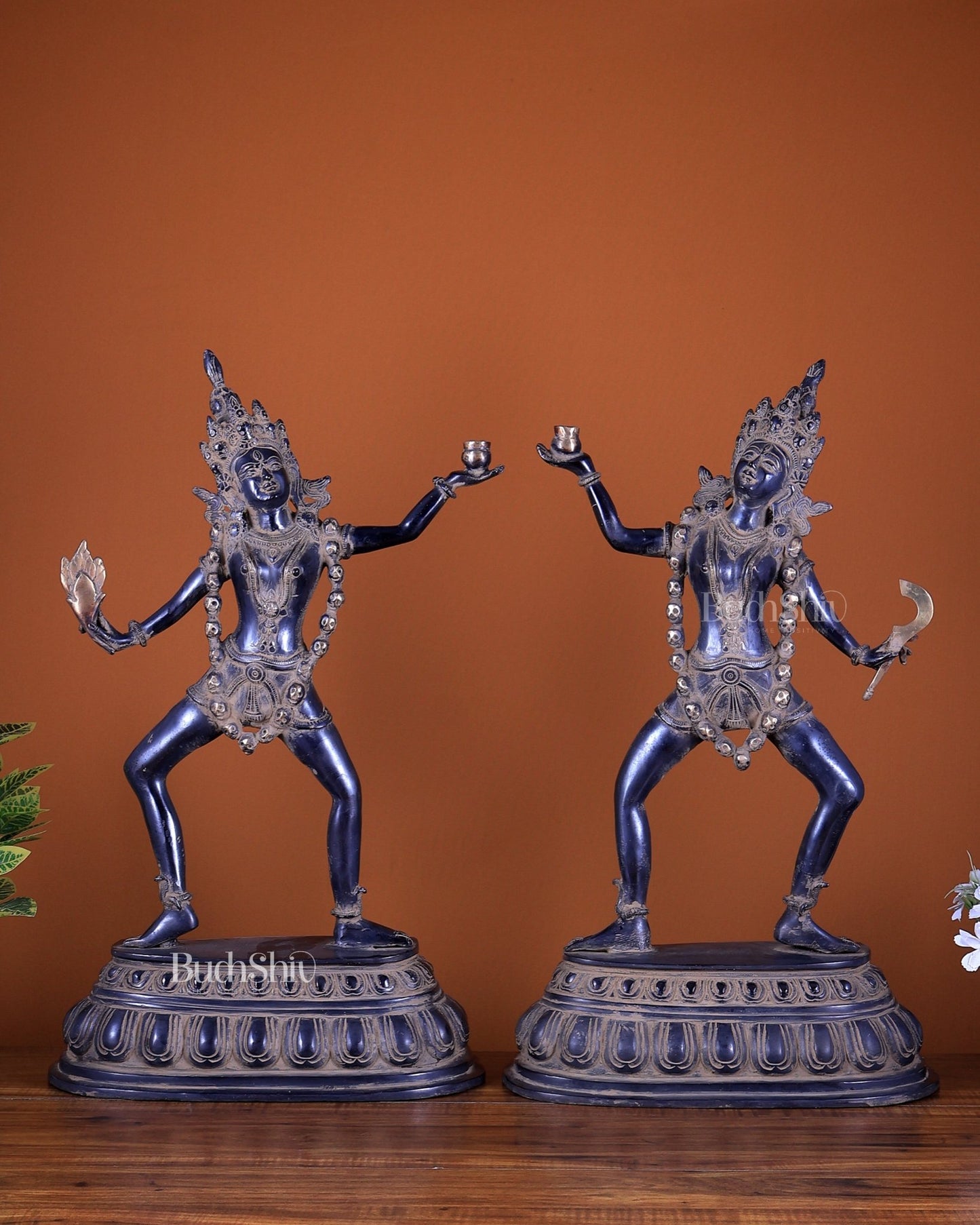 Brass Yogini Sculpture – Antique Patina Finish | Handcrafted Spiritual Artefact - Budhshiv.com