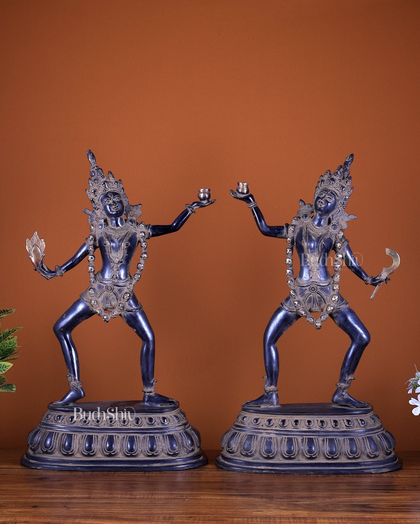 Brass Yogini Sculpture – Antique Patina Finish | Handcrafted Spiritual Artefact - Budhshiv.com