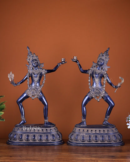 Brass Yogini Sculpture – Antique Patina Finish | Handcrafted Spiritual Artefact - Budhshiv.com