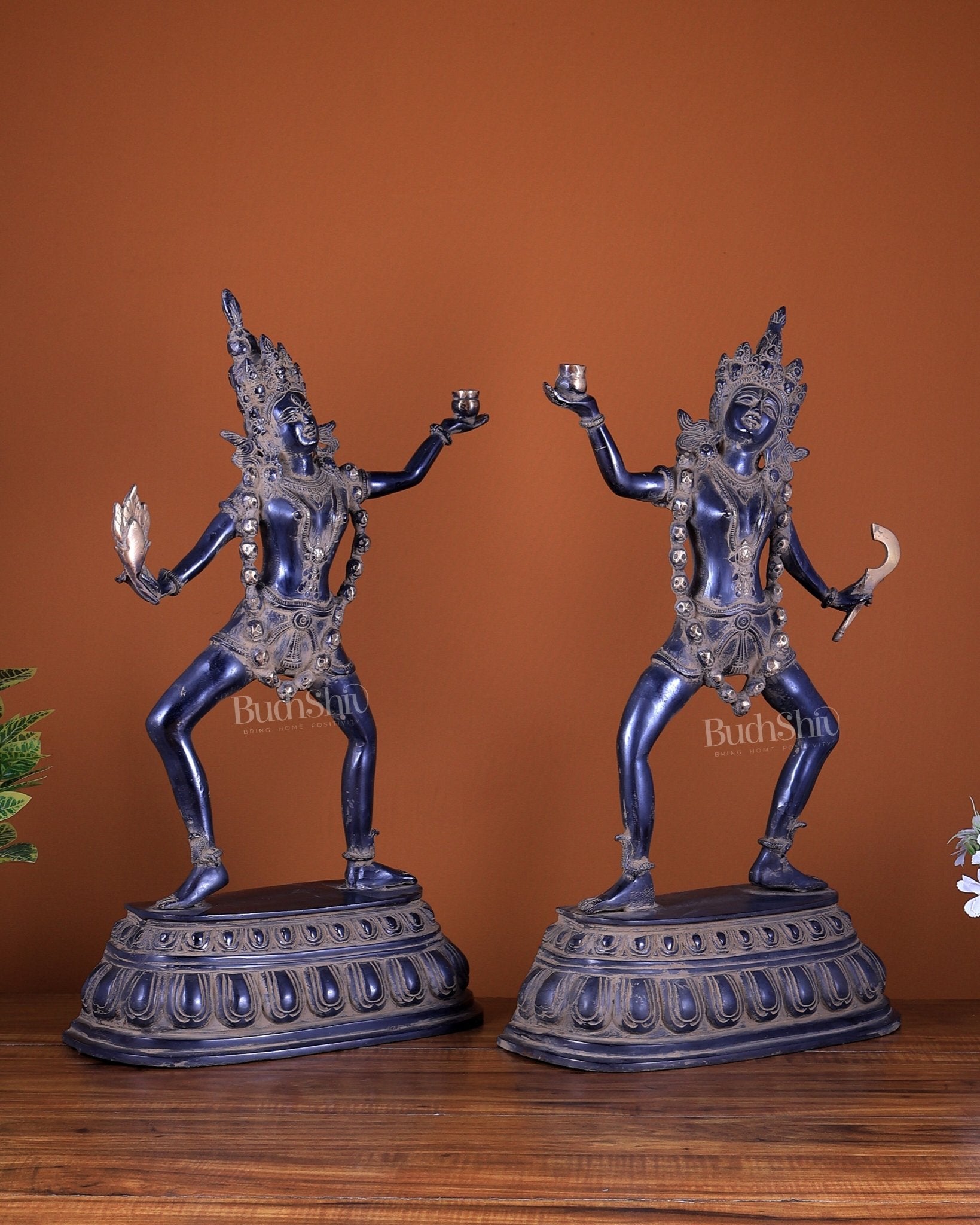 Brass Yogini Sculpture – Antique Patina Finish | Handcrafted Spiritual Artefact - Budhshiv.com